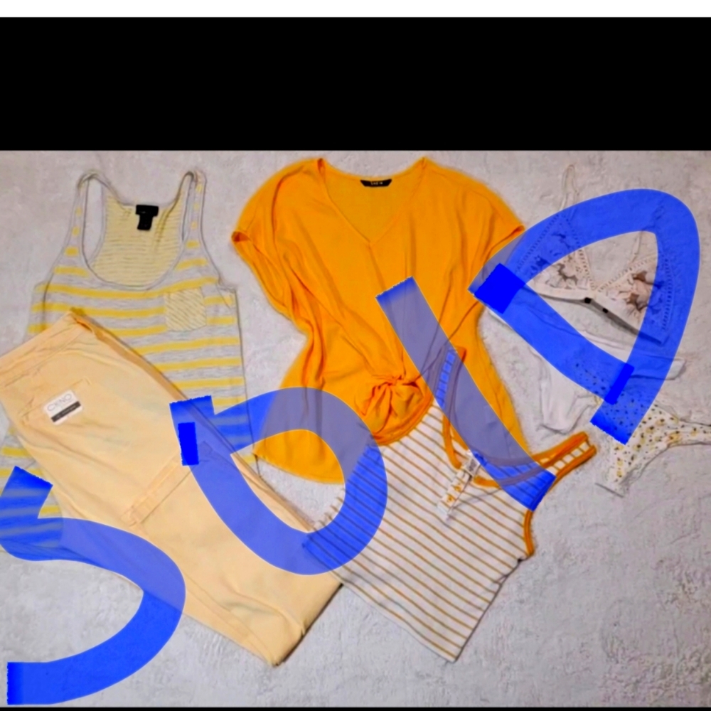 Womans outfit. Pants, blouse, tank, bralette,  and pantie.
